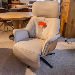 himolla Relaxsessel|Relaxsessel 7363 Bezug Leder 24 Longru Nebel Beige Grau Holz Wildeiche Sternfuß Anthrazit Mit Elektrischer Kopfteilverstellung