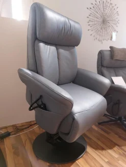 himolla Relaxsessel|Relaxsessel 7727 Type 86O Leder Longlife Rustica Azuro Grau Blau Tellerfuß Stahl Anthrazit Mit Verstellungen 2 Motorisch