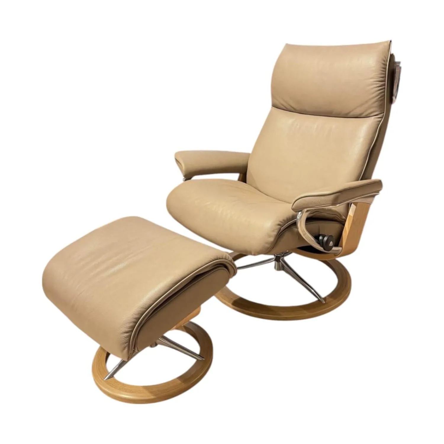 Stressless Relaxsessel|Relaxsessel Aura L Leder Cori Mole Beige Gestell Signature Metall Chrom Holz Eiche Mit BalanceAdapt Inklusive Hocker