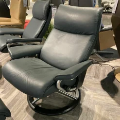 Stressless Relaxsessel|Relaxsessel Aura Leder Paloma Shadow Blue Blau Signature Gestell mit Hocker