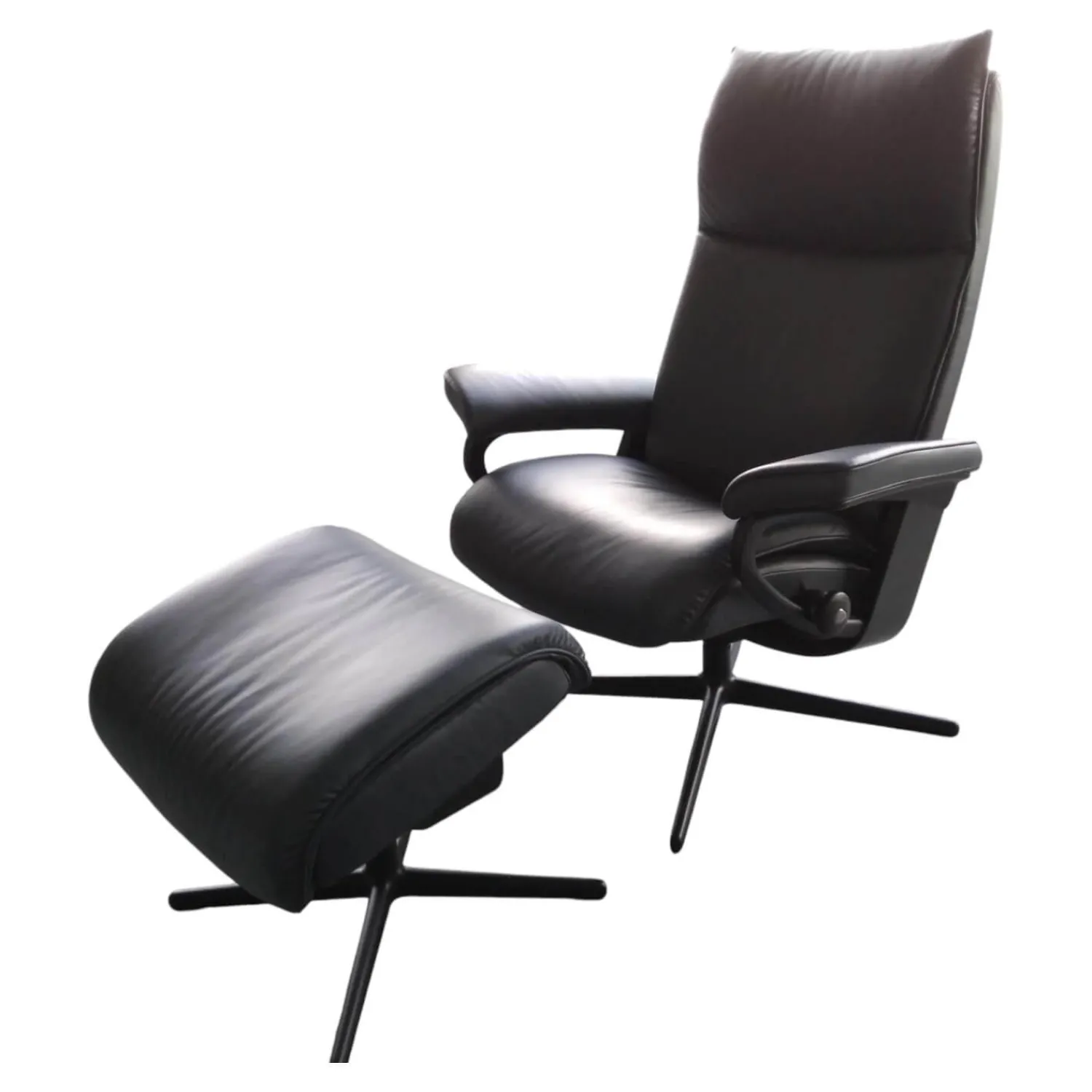 Stressless Relaxsessel|Relaxsessel Aura M Leder Paloma Shadow Blue Dunkelblau Cross Sessel mir Hocker