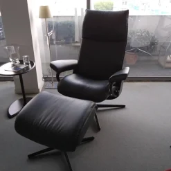 Stressless Relaxsessel|Relaxsessel Aura M Leder Paloma Shadow Blue Dunkelblau Cross Sessel mir Hocker