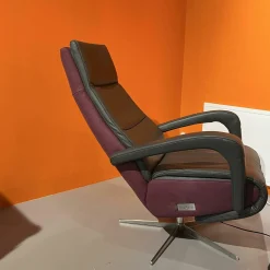 DFM Relaxsessel|Relaxsessel Balok Innen Leder Anthrazit Außen Stoff Aubergine Violett Gestell Kreuzfuß Edelstahl Drehbar