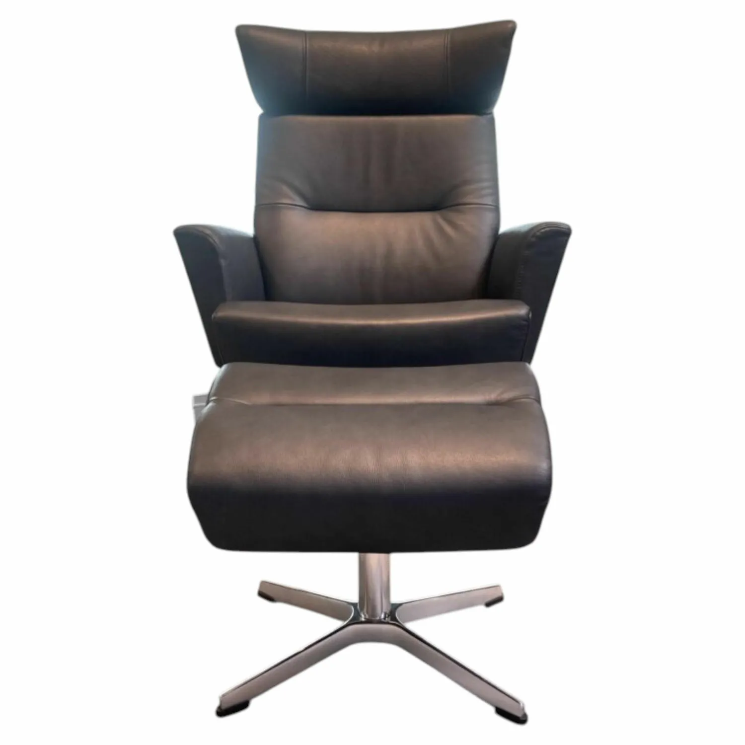 Conform Relaxsessel|Relaxsessel Caro Leder Dunkelblau Gestell Aluminium Drehbar mit Hocker
