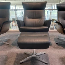 Conform Relaxsessel|Relaxsessel Caro Leder Dunkelblau Gestell Aluminium Drehbar mit Hocker