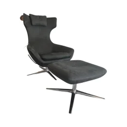 Leolux Relaxsessel|Relaxsessel Caruzzo Leder Danza 100 Phantom Anthrazit Fuß Pure 4 Strahlig Aluminium Poliert Mit Hocker