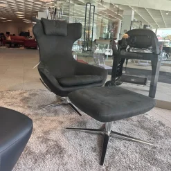 Leolux Relaxsessel|Relaxsessel Caruzzo Leder Danza 100 Phantom Anthrazit Fuß Pure 4 Strahlig Aluminium Poliert Mit Hocker