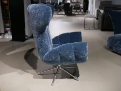 Bretz Relaxsessel|Relaxsessel Cassia A156 Stoff 64 1984 Happy Velvet Powder Grey Blau Fuß Aluminium Poliert