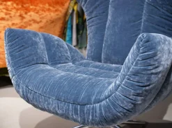 Bretz Relaxsessel|Relaxsessel Cassia A156 Stoff 64 1984 Happy Velvet Powder Grey Blau Fuß Aluminium Poliert