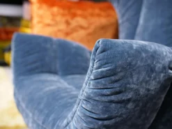 Bretz Relaxsessel|Relaxsessel Cassia A156 Stoff 64 1984 Happy Velvet Powder Grey Blau Fuß Aluminium Poliert