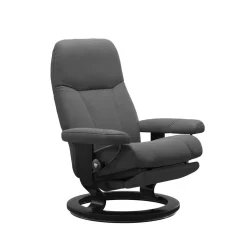 Stressless Relaxsessel|Relaxsessel Consul M Power Leder Batick 79 Grey Grau Base Classic Holz 05 Schwarz Gebeizt Motorisch Verstellbar Mit Leg And Back Funktion