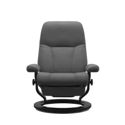 Stressless Relaxsessel|Relaxsessel Consul M Power Leder Batick 79 Grey Grau Base Classic Holz 05 Schwarz Gebeizt Motorisch Verstellbar Mit Leg And Back Funktion
