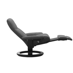 Stressless Relaxsessel|Relaxsessel Consul M Power Leder Batick 79 Grey Grau Base Classic Holz 05 Schwarz Gebeizt Motorisch Verstellbar Mit Leg And Back Funktion
