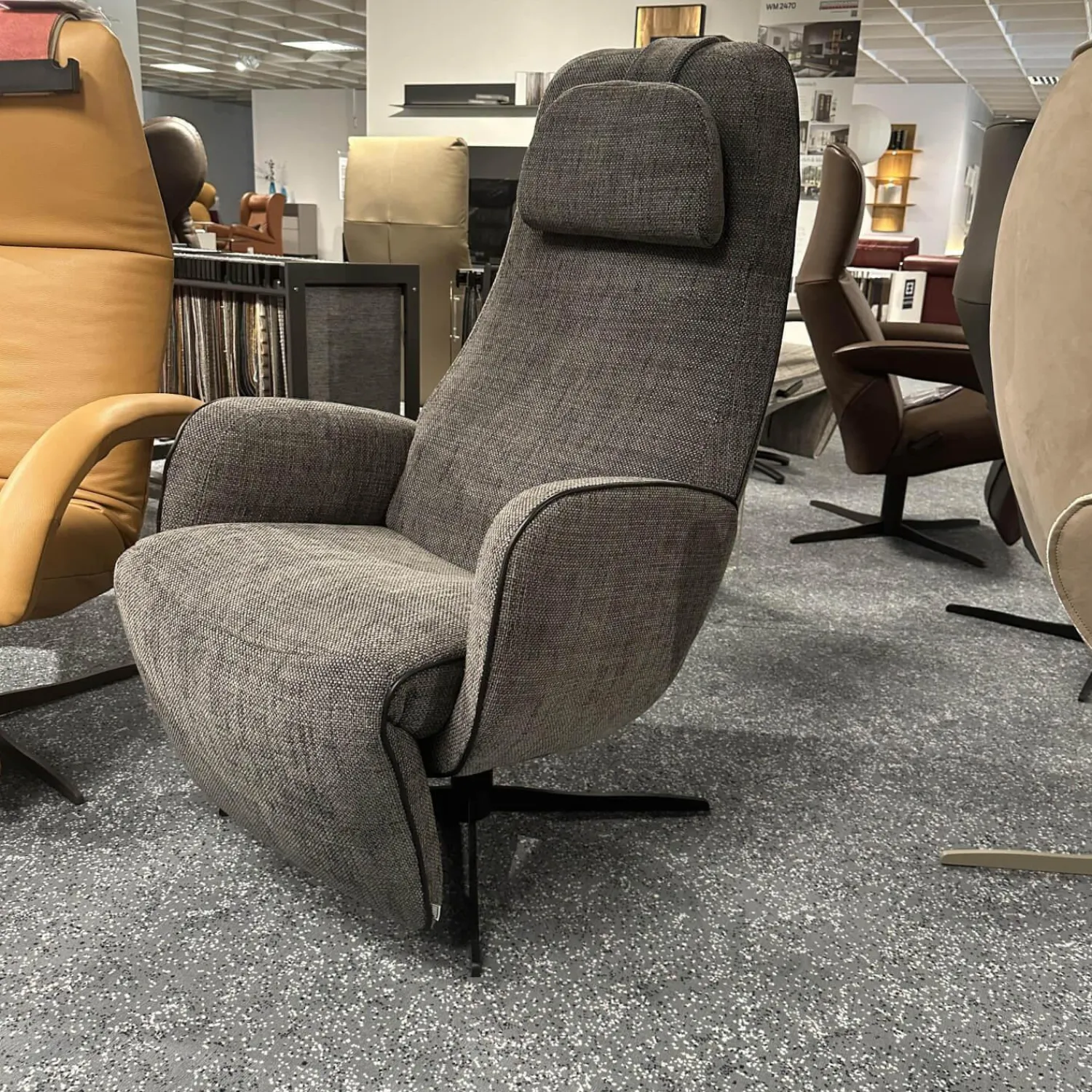 Jori Relaxsessel|Relaxsessel Cosy Ghost JR 7790 Stoff Giada C096 3 Blau Grau Meliert 4 Sternfuß Gewellt Matt Schwarz Lackiert