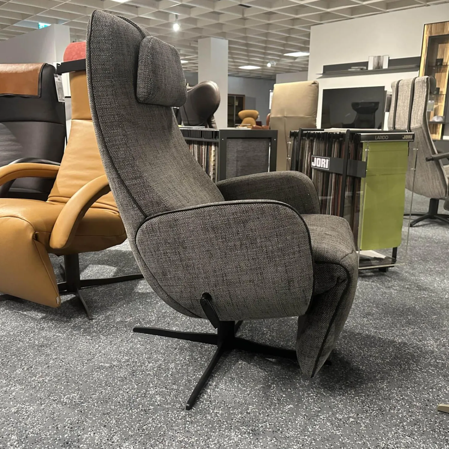 Jori Relaxsessel|Relaxsessel Cosy Ghost JR 7790 Stoff Giada C096 3 Blau Grau Meliert 4 Sternfuß Gewellt Matt Schwarz Lackiert