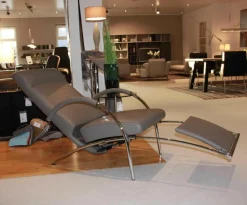 IP Design Relaxsessel|Relaxsessel Curve Leder Elefante Grau Gestell Stahlrundrohr Glänzend Verchromt