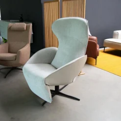 Jori Relaxsessel|Relaxsessel Daydreamer Innen Stoff Galetti 003 Beige Sand Außen Leder Lipano Ovo Grau 4 Sternfuß Schwarz