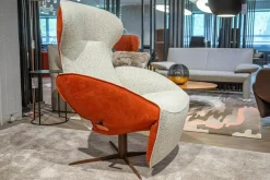 Jori Relaxsessel|Relaxsessel Daydreamer Mono-Move Medi Innen Stoff Thuile C0001 Cremeweiß Außen Leder Nubuck Rosso Orange