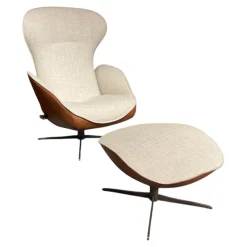 Jori Relaxsessel|Relaxsessel Daydreamer Mono Move Medi Innen Stoff Gesso Mumble Grau Außen Leder Nubuck Cream Braun 4 Stern Fuß Graugelb Mit Hocker