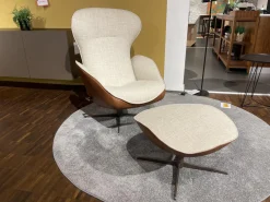 Jori Relaxsessel|Relaxsessel Daydreamer Mono Move Medi Innen Stoff Gesso Mumble Grau Außen Leder Nubuck Cream Braun 4 Stern Fuß Graugelb Mit Hocker