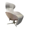 Jori Relaxsessel|Relaxsessel Daydreamer Mono Move JR 7450 Innen Stoff Mumble Gesso Beige Außen Leder Nubuck Cream Beige Gestell Graugelb Matt Inklusive Beistelltisch Sposa T105