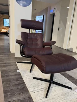 Stressless Relaxsessel|Relaxsessel Erik M Leder Paloma Bordeaux Rot Base Cross Aluminium Schwarz