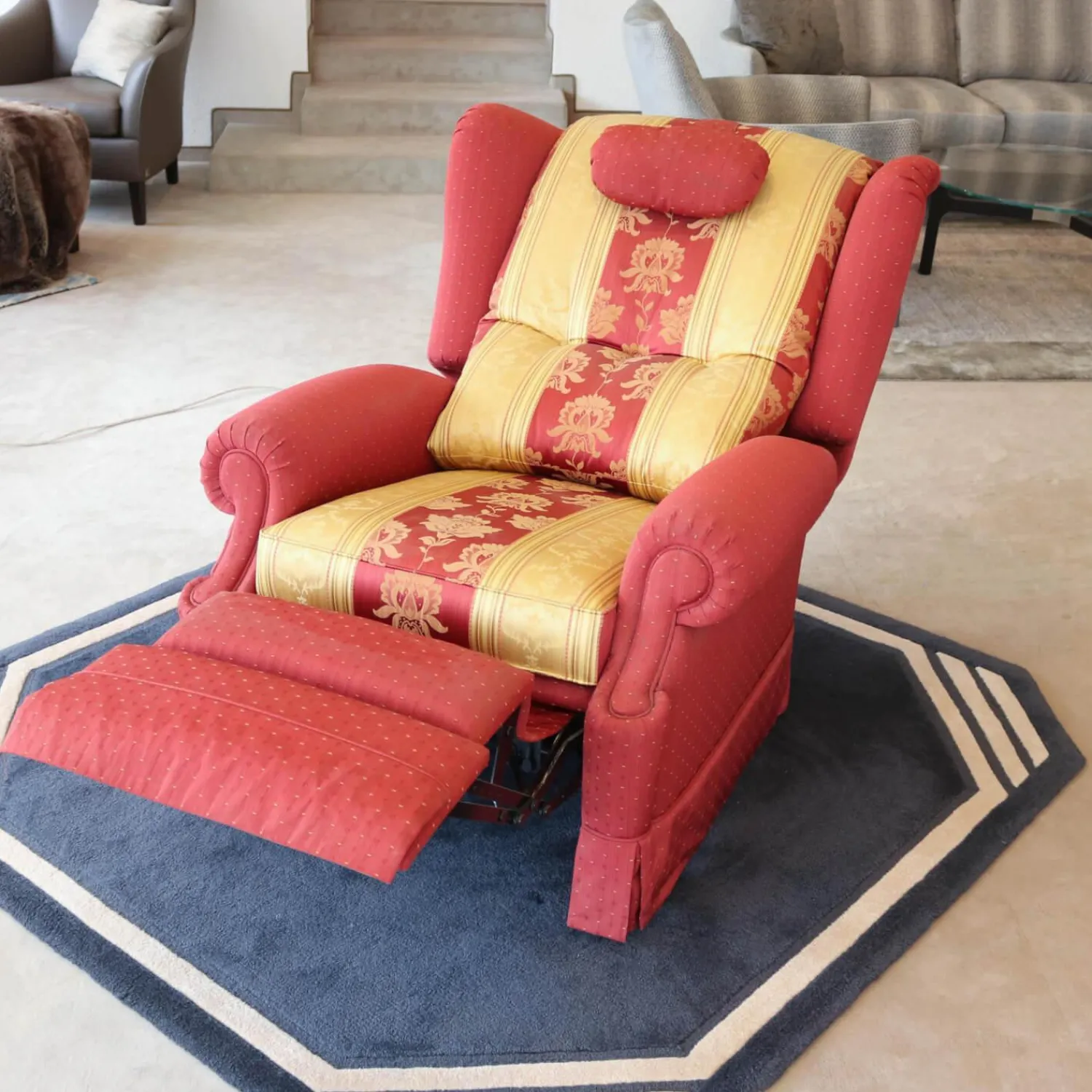 Finkeldei Relaxsessel|Relaxsessel Excalibur Stoff Rot Goldgelb Füße Mit Stoff Bezogen