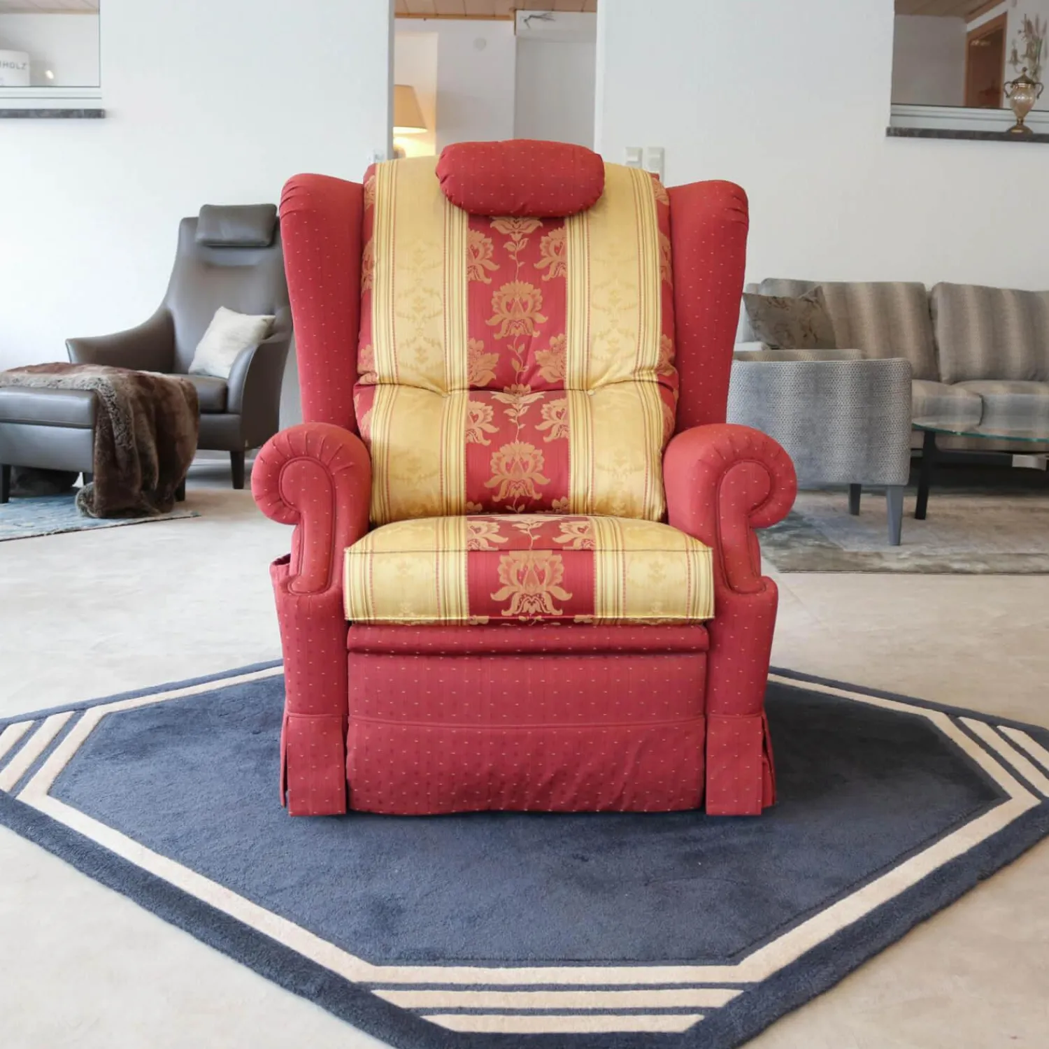 Finkeldei Relaxsessel|Relaxsessel Excalibur Stoff Rot Goldgelb Füße Mit Stoff Bezogen