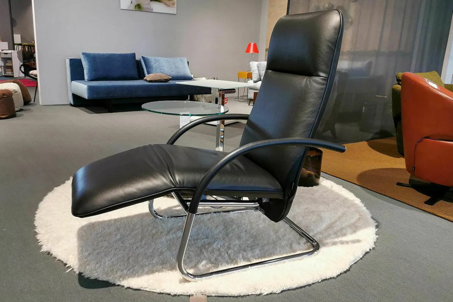 Franz Fertig Relaxsessel|Relaxsessel Fino Leder 6405 Nero Schwarz Gestell Chrom Glänzend