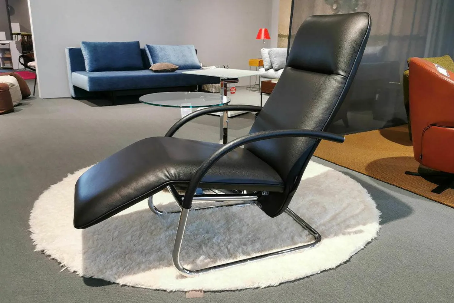 Franz Fertig Relaxsessel|Relaxsessel Fino Leder 6405 Nero Schwarz Gestell Chrom Glänzend