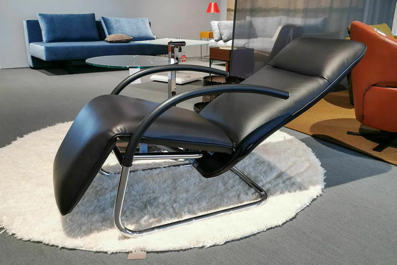 Franz Fertig Relaxsessel|Relaxsessel Fino Leder 6405 Nero Schwarz Gestell Chrom Glänzend