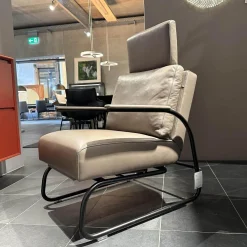 FSM Relaxsessel|Relaxsessel Gabo Leder 91 Taupe Beige Gestell Schwarz mit Fußablage und Kopfstütze