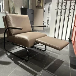 FSM Relaxsessel|Relaxsessel Gabo Leder 91 Taupe Beige Gestell Schwarz mit Fußablage und Kopfstütze