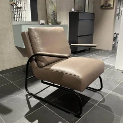 FSM Relaxsessel|Relaxsessel Gabo Leder 91 Taupe Beige Gestell Schwarz mit Fußablage und Kopfstütze