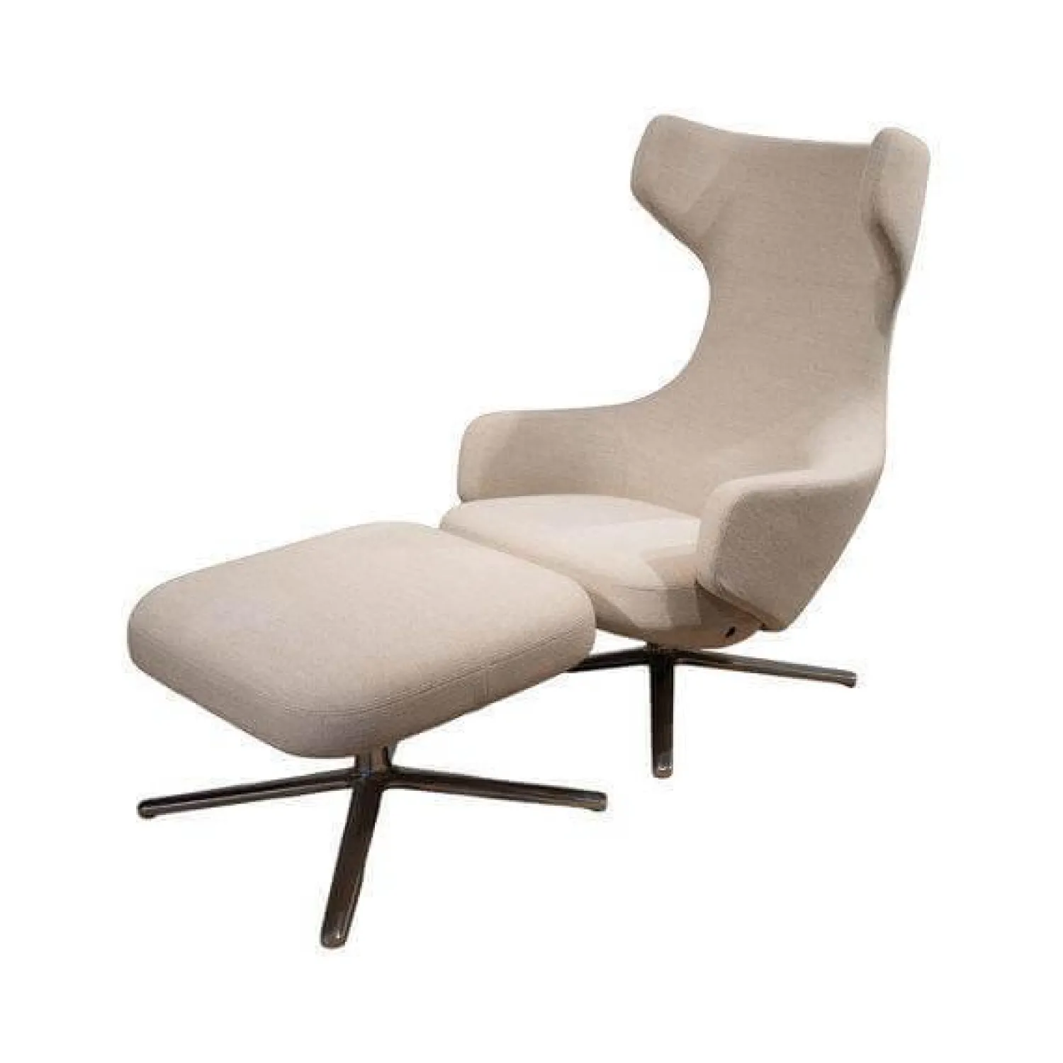Vitra Relaxsessel|Relaxsessel Grand Repos Stoff Dumet Melange Beige Gestell Aluminium Poliert Inklusive Hocker