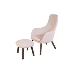 Vitra Relaxsessel|Relaxsessel Hal Stoff Dumet Beige Grau Holzfüße 04 Dark Oak Mit Hocker Und Losem Sitzkissen