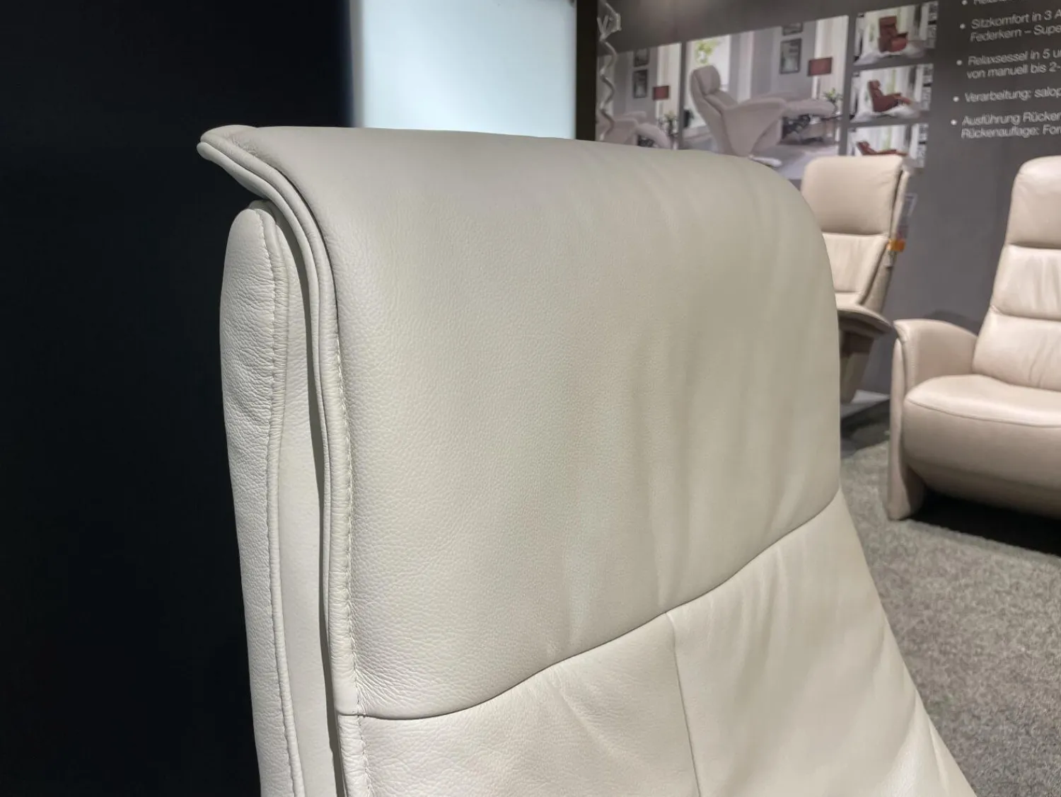 Hukla Relaxsessel|Relaxsessel Husum Nr 1 Medium Leder Credo Weiß Sternfuß Schwarz Motorisch Verstellbar