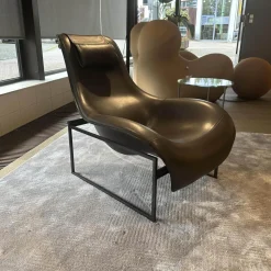 B&B Italia Relaxsessel|Relaxsessel Mart MPRN1 Leder KS153 Kasia Anthrazit Traggestell Schwarz Lackiert Mit Kopfstütze