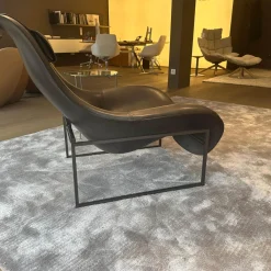 B&B Italia Relaxsessel|Relaxsessel Mart MPRN1 Leder KS153 Kasia Anthrazit Traggestell Schwarz Lackiert Mit Kopfstütze