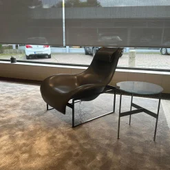 B&B Italia Relaxsessel|Relaxsessel Mart MPRN1 Leder KS153 Kasia Anthrazit Traggestell Schwarz Lackiert Mit Kopfstütze