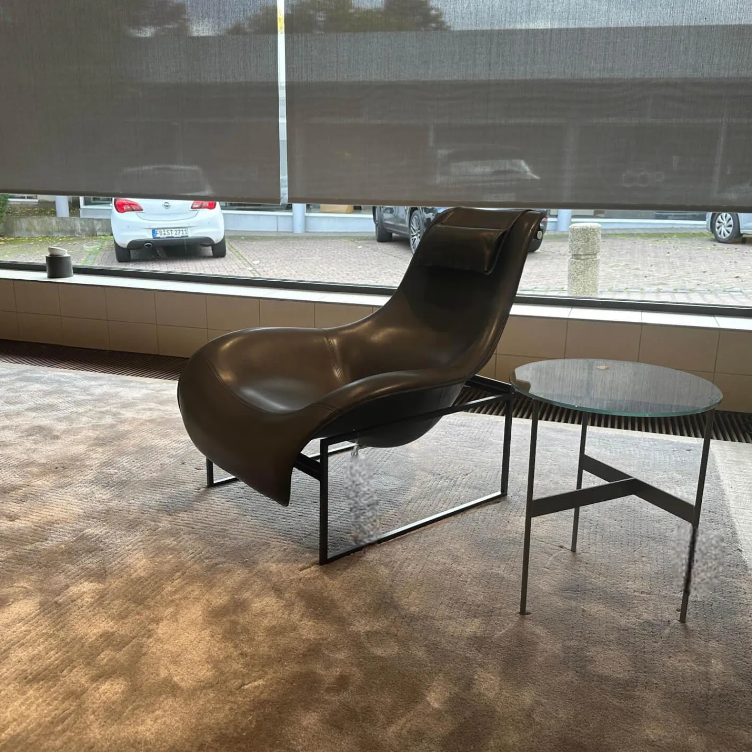 B&B Italia Relaxsessel|Relaxsessel Mart MPRN1 Leder KS153 Kasia Anthrazit Traggestell Schwarz Lackiert Mit Kopfstütze