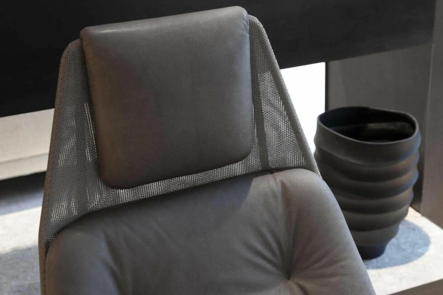 Intertime Relaxsessel|Relaxsessel Mesh Leder Anilina Terra Gestell Chrom mit Relaxfunktion