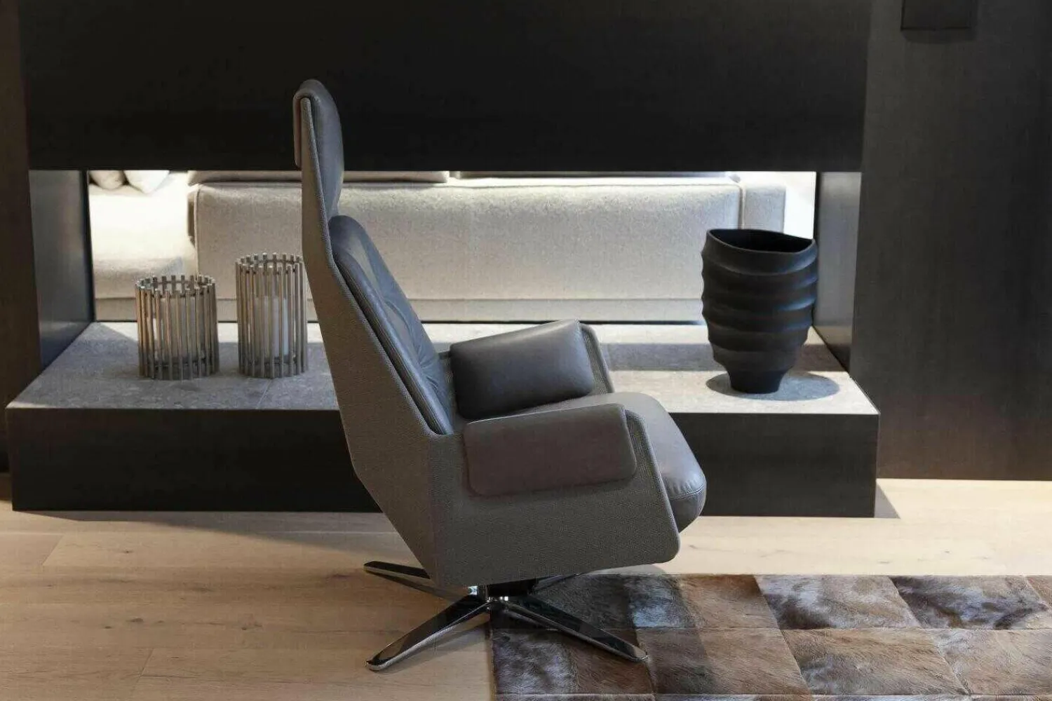 Intertime Relaxsessel|Relaxsessel Mesh Leder Anilina Terra Gestell Chrom mit Relaxfunktion