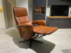 Hukla Relaxsessel|Relaxsessel Mondo Casio R Leder Texas Cognac Braun Sternfuß Pulverbeschichtet Schwarz