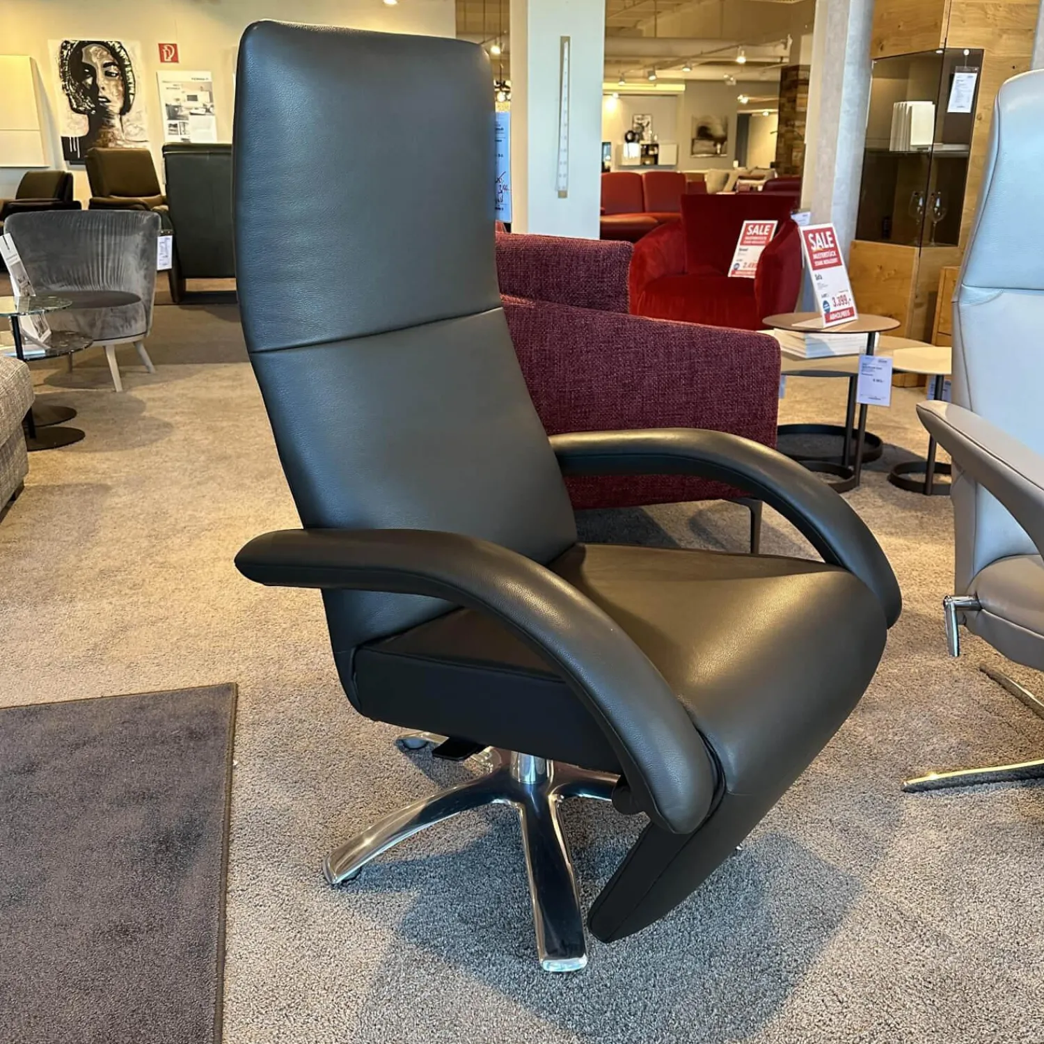 Jori Relaxsessel|Relaxsessel Multi-Move Mini Yoga Leder Konia Bronzo Armlehne Mit Leder Bezogen gestell 5-Sternfuß Ellips Alu Chrom