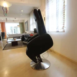 Motus Relaxsessel|Relaxsessel Nido Situp Bezug Leder Atlas 150 Schwarz Drehteller Edelstahl Mit Aufstehhilfe