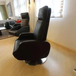Motus Relaxsessel|Relaxsessel Nido Situp Bezug Leder Atlas 150 Schwarz Drehteller Edelstahl Mit Aufstehhilfe