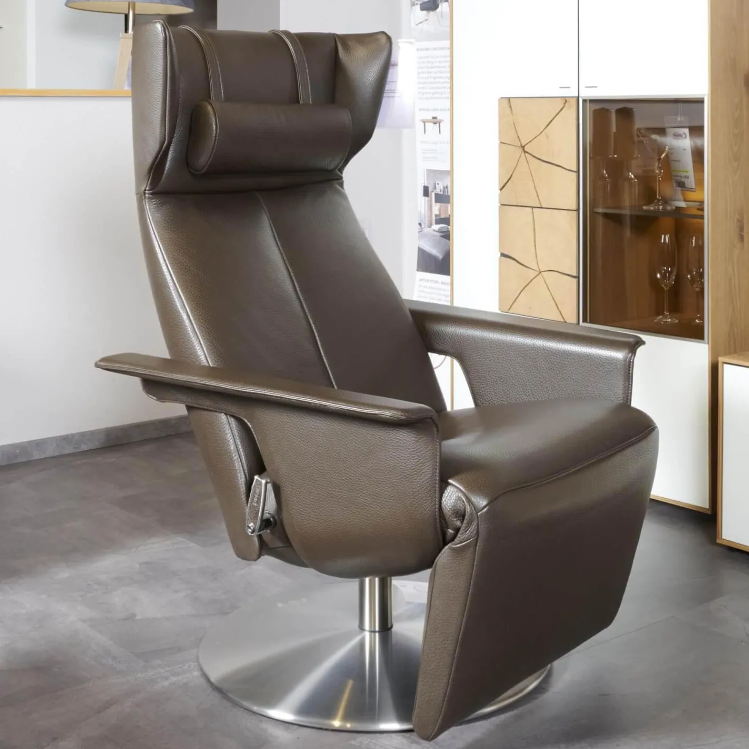 Jori Relaxsessel|Relaxsessel Orea Leder Braun Gestell Silber