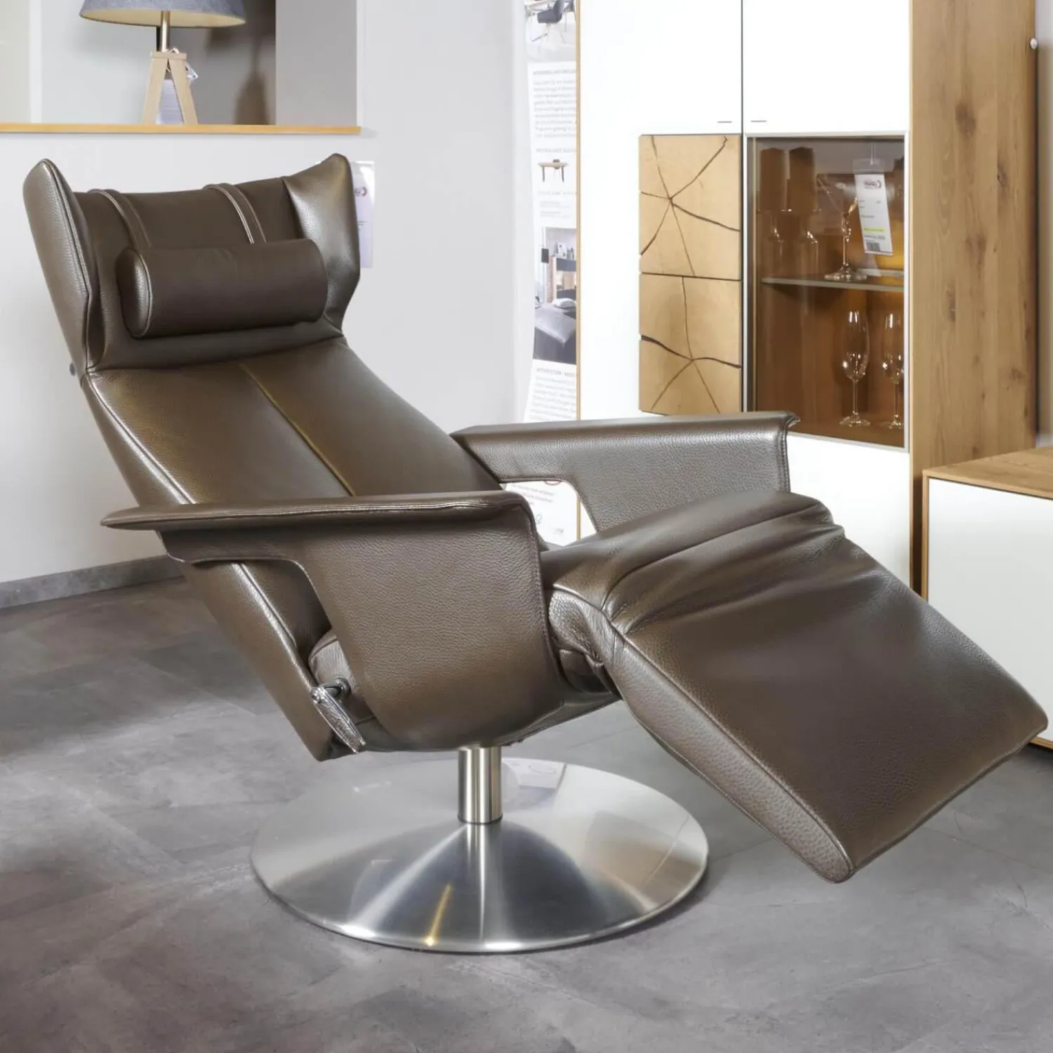 Jori Relaxsessel|Relaxsessel Orea Leder Braun Gestell Silber