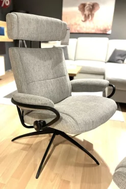 Stressless Relaxsessel|Relaxsessel Paris Stoff Line 11 Light Grey Grau Gestell Star Matt Schwarz Inklusive Hocker Und Kopfstütze